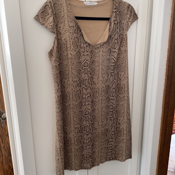 Cute, fun shift dress. Snakeskin pattern in neutral beige and browns. Size Small - Picture 6 of 13